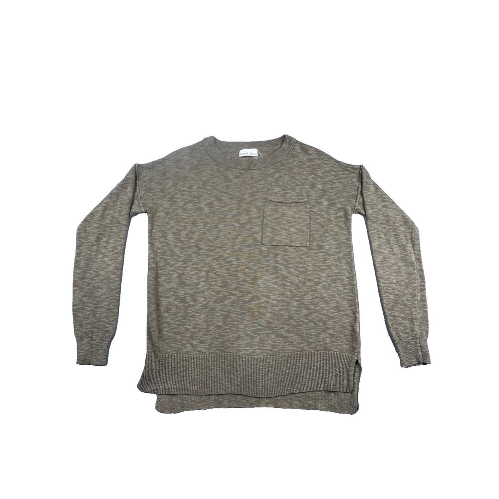 Becodi Womens S/M Olive Green Lightweight Knit Sweater Pocket High Low Hem